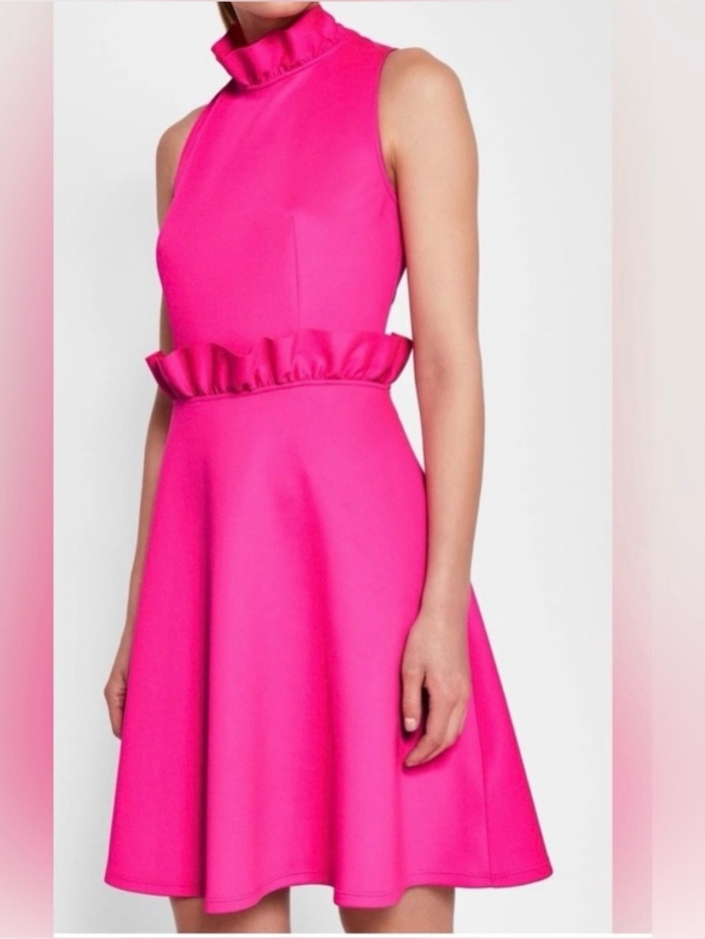 Ted Baker Bright Pink Ruffle Waist Sleeveless Mini Dress